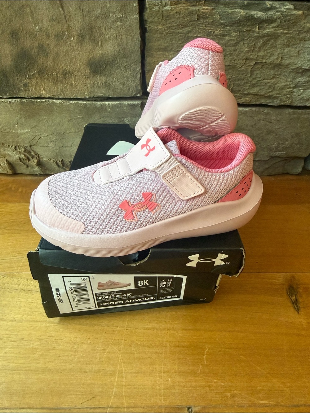 NIB/New Under Armour Toddler Girls Pink Surge 4 AC Athletic Shoes Size 8K